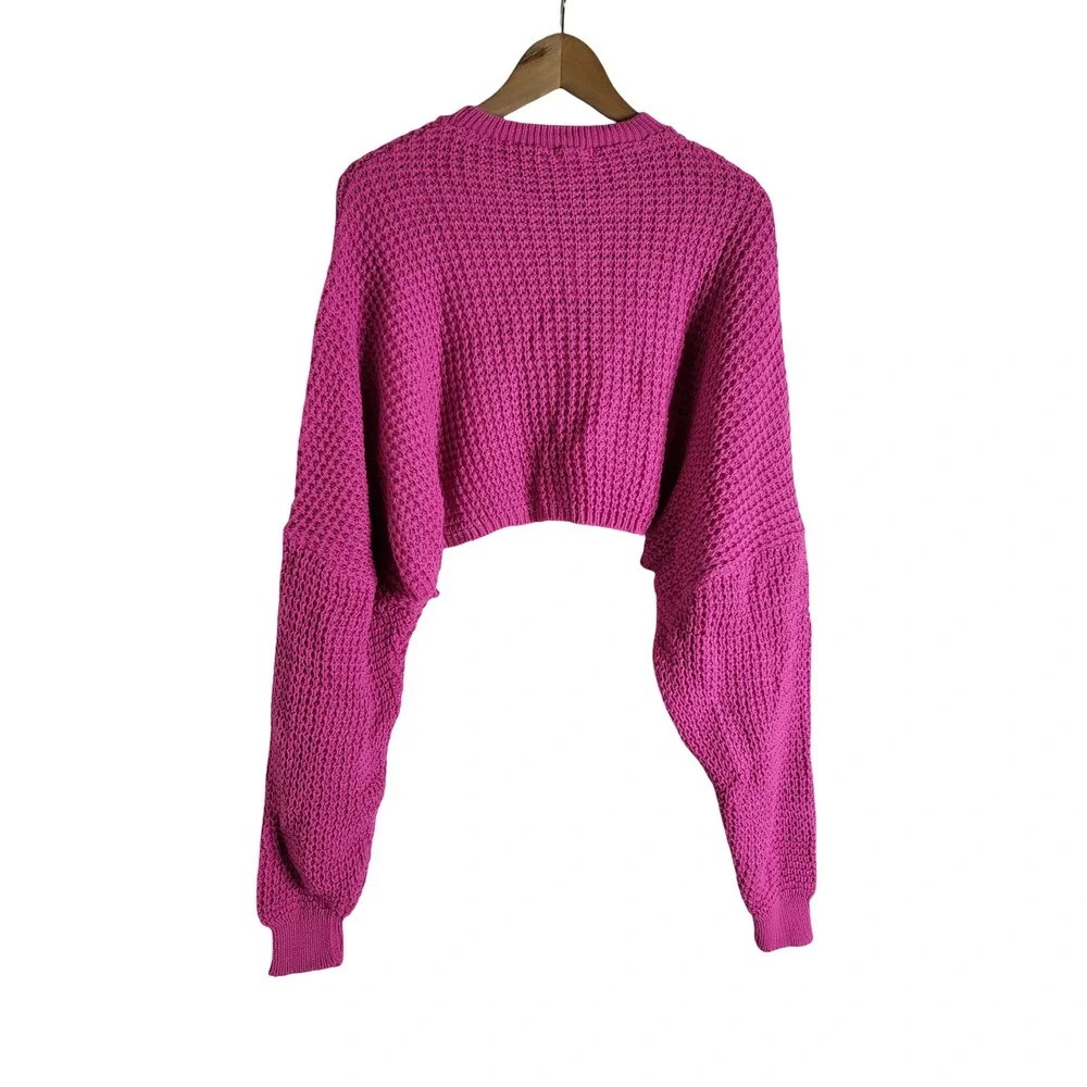 Nasty Gal Collection Magenta Ultra Cropped Waffle Knit Sweater Sz L Grunge Chic